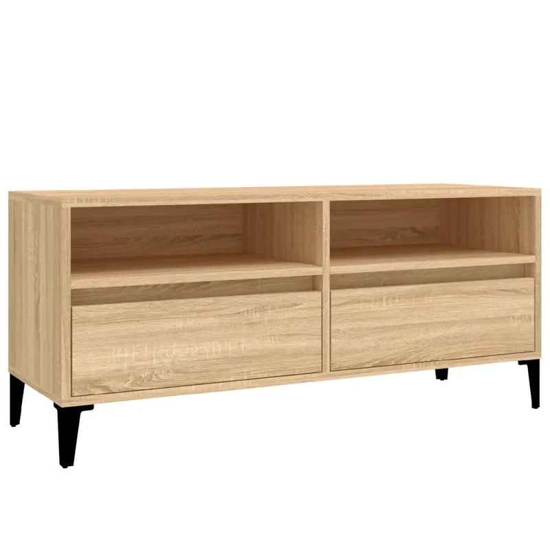 Meuble TV classique avec grand espace de rangement 100 x 34,5 x 44,5 cm en bois d'ingénierie chêne sonoma 02_0049185