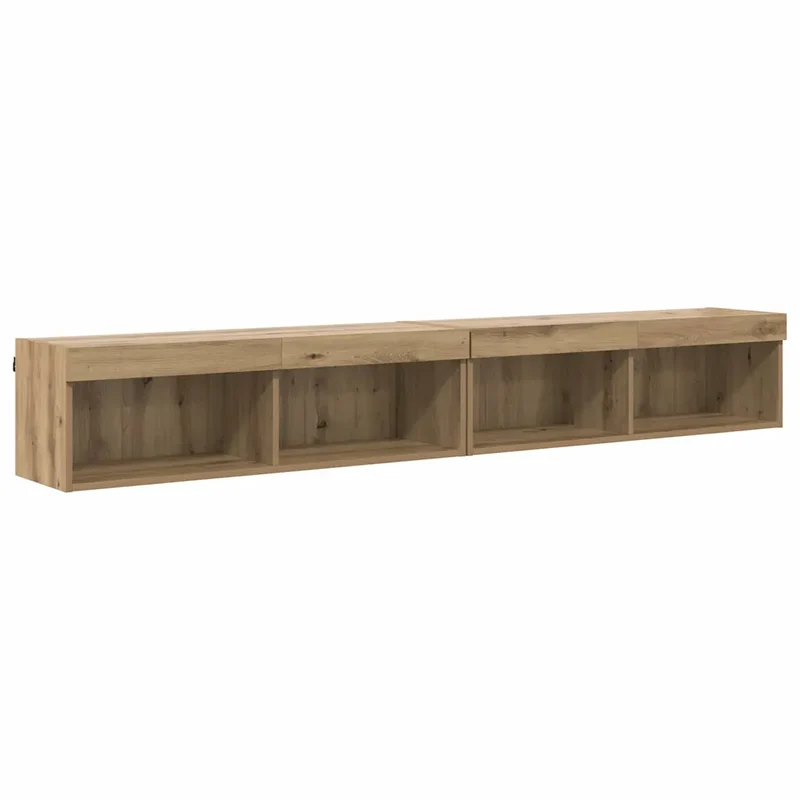 Lot de 2 meubles TV muraux pratiques modernes 100 x 30 x 30 cm avec bandes LED en bois d'ingénierie chêne artisanal 02_0052830