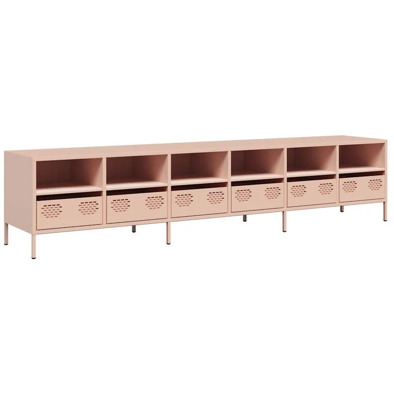 Meuble TV rose rangement moderne 202 x 39 x 43 cm grand espace de rangement pour salon en acier laminé à froid 02_0055639