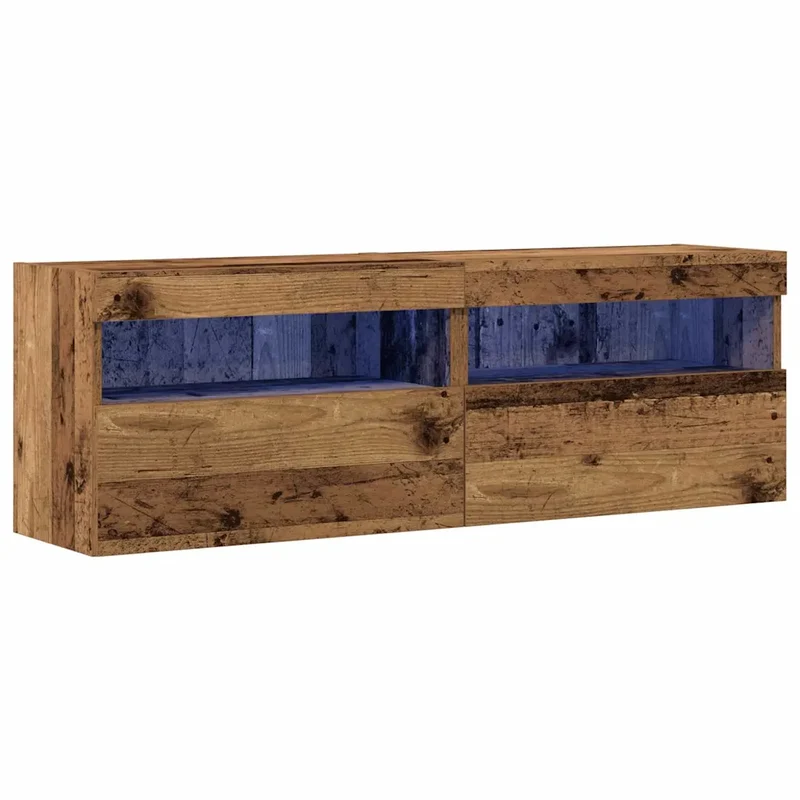 Meuble TV mural moderne avec éclairage LED 60 x 30 x 40 cm design épuré en bois ancien 02_0051838