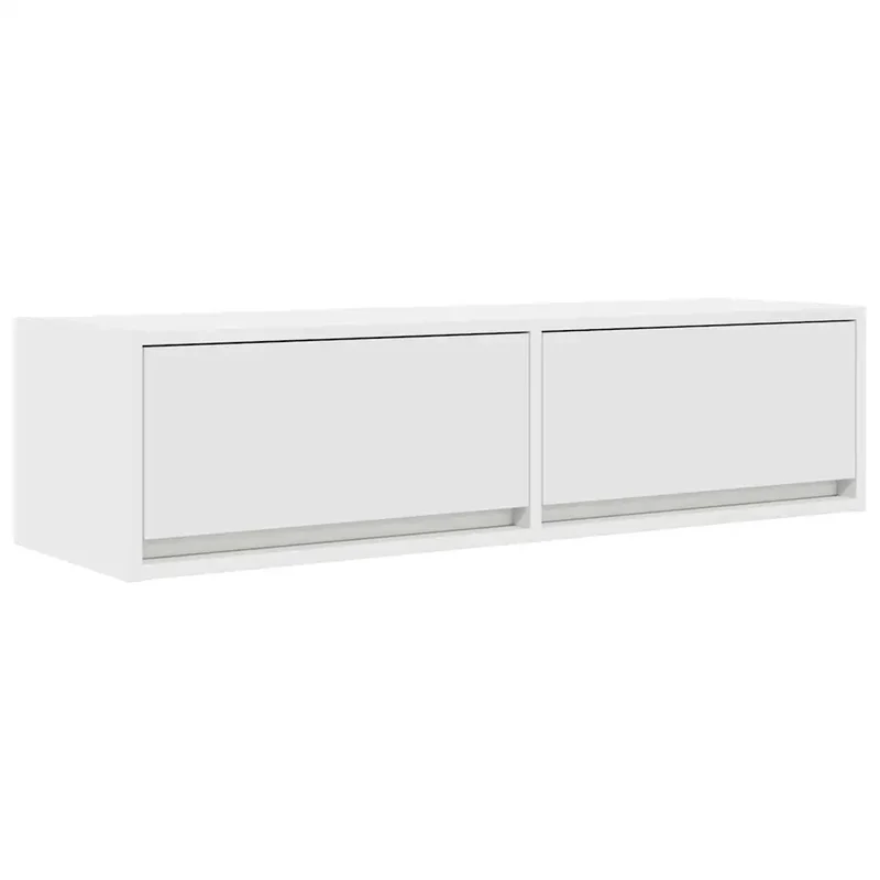 Meuble TV mural moderne 100 x 31 x 25 cm avec 2 tiroirs style épuré en bois d'ingénierie blanc 02_0051701