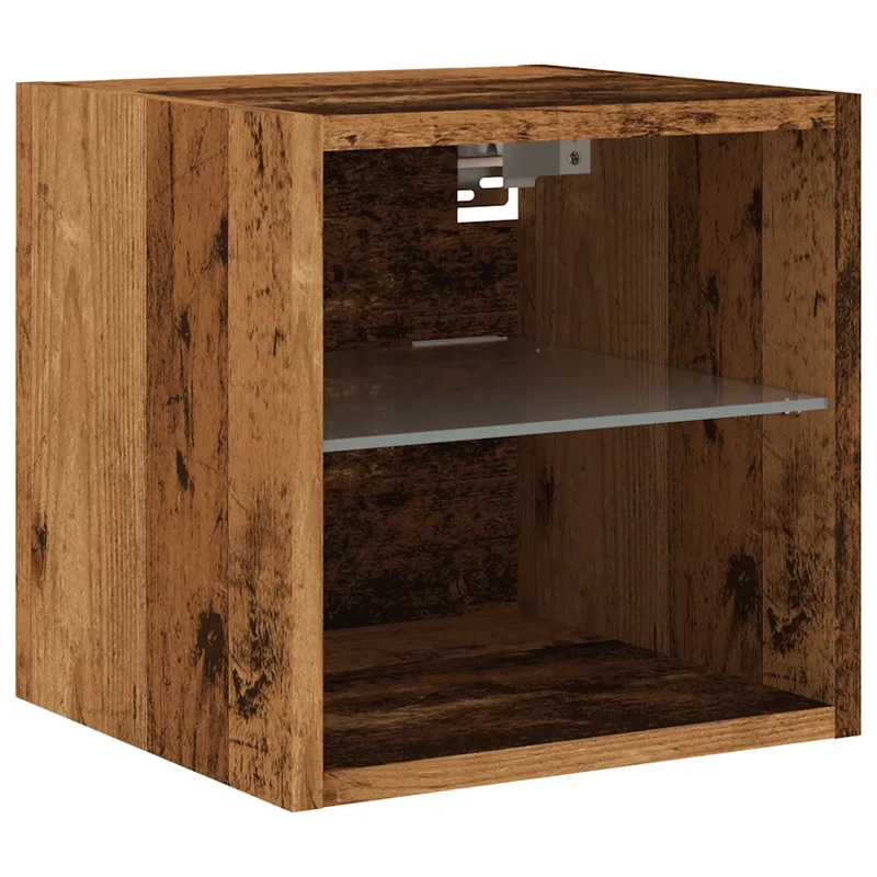 Meuble TV mural contemporain avec lumières LED et étagère en verre 30 x 28,5 x 30 cm en bois vieux bois 02_0051172
