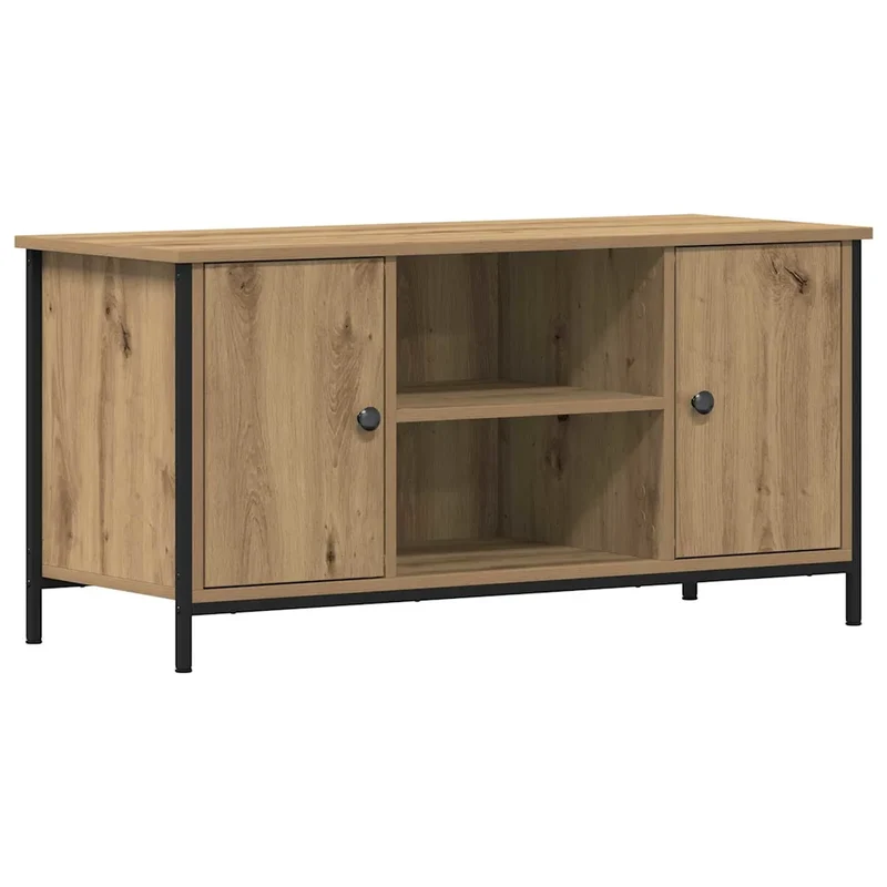 Meuble TV rectangulaire moderne avec étagères 100 x 40 x 50 cm en bois d'ingénierie chêne artisanal 02_0051821