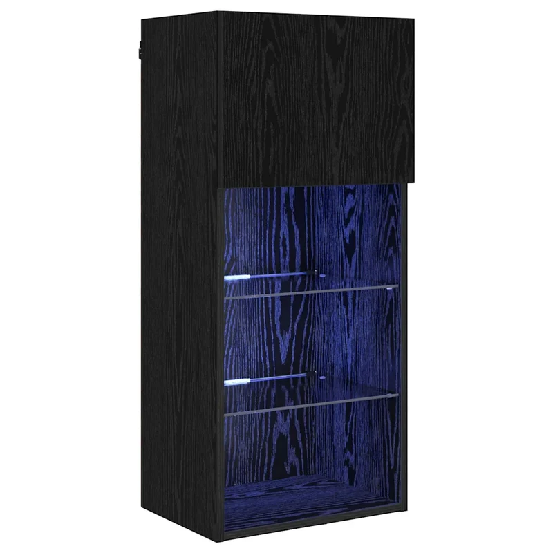 Meuble TV mural moderne rectangulaire 40,5 x 30 x 90 cm avec étagères pratiques style contemporain en bois d'ingénierie noir 02_0052820