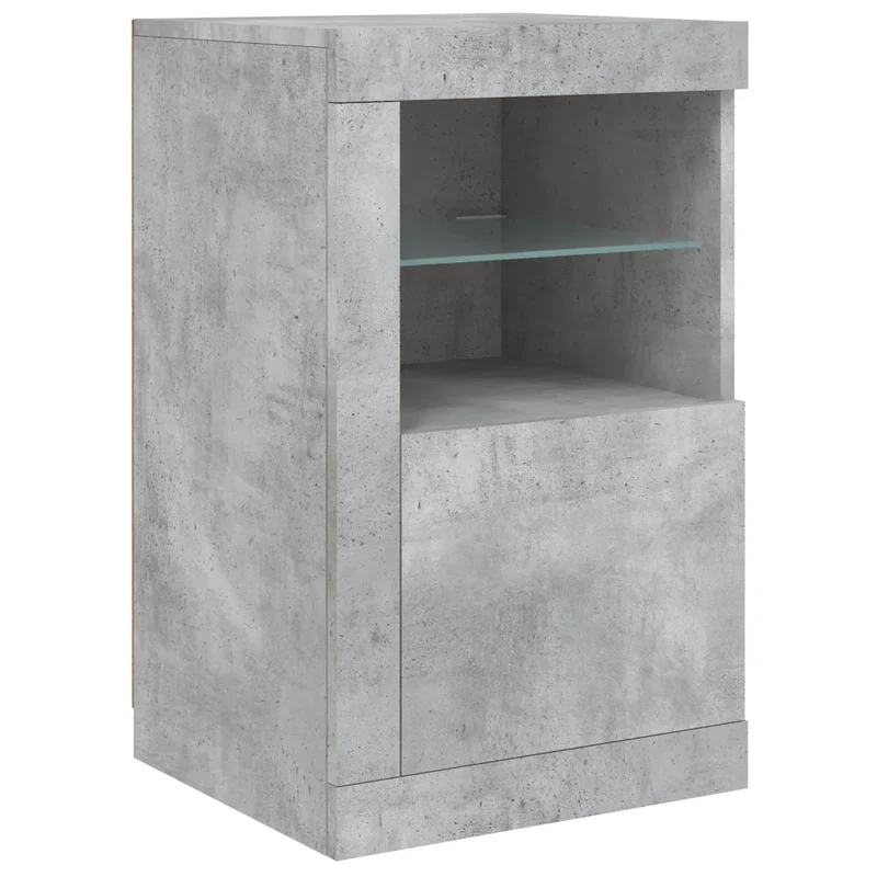 Armoire latérale avec éclairage LED tendance grand espace de rangement 41 x 37 x 67 cm en bois gris béton 02_0049369
