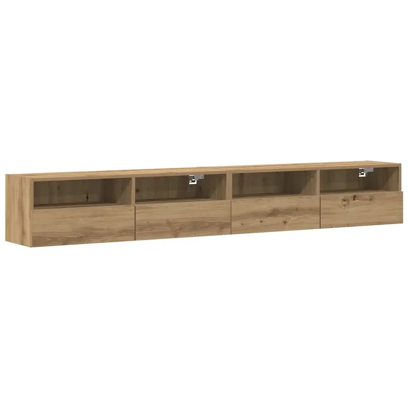 Lot de 2 meubles TV muraux modernes design minimaliste 100 x 30 x 30 cm en bois d'ingénierie chêne artisanal 02_0051830