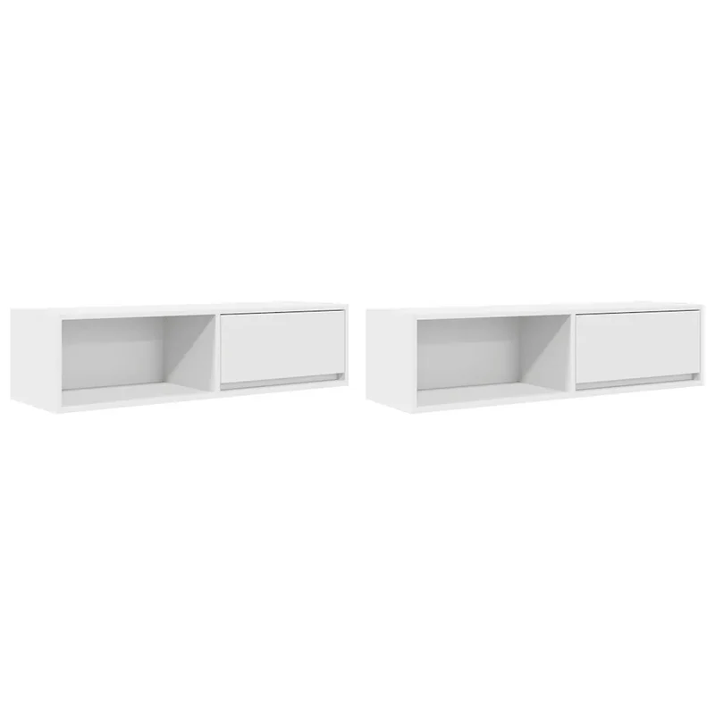 Lot de 2 meubles TV muraux peu encombrants 100 x 31 x 25,5 cm en bois d'ingénierie blanc 02_0051658