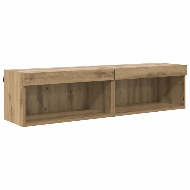 Lot de 2 meubles TV mural en bois d'ingénierie pratique avec éclairage LED 60 x 30 x 30 cm en bois chêne artisanal 02_0052825