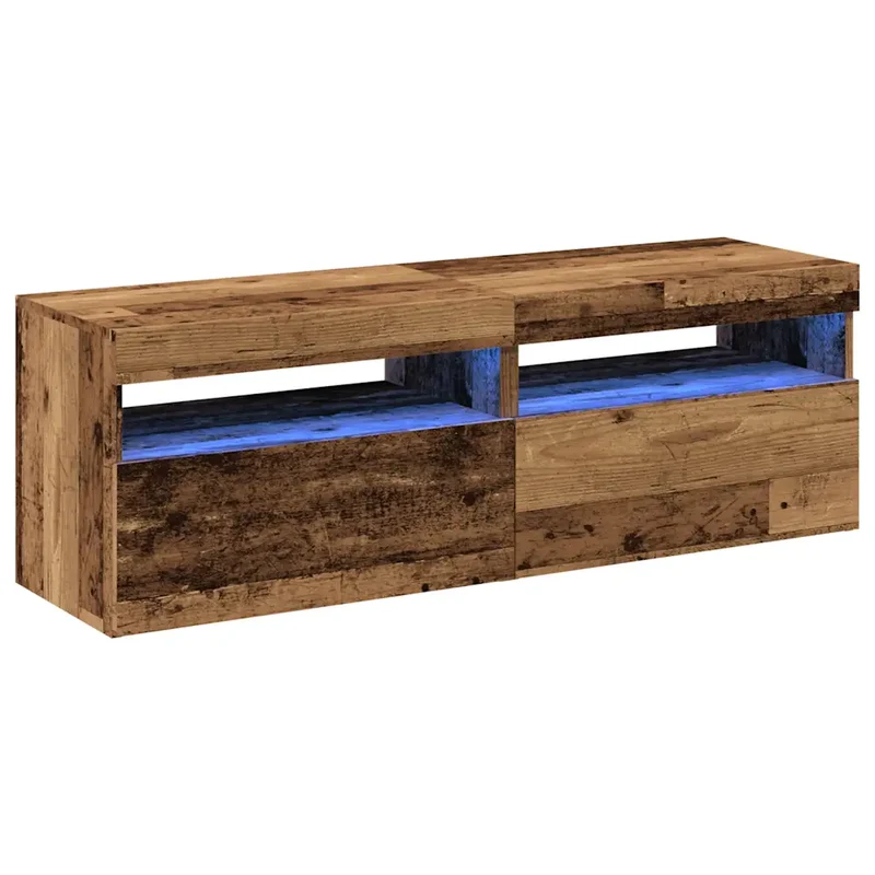 Lot de 2 meubles TV avec lumières LED espace de rangement moderne 60 x 35 x 40 cm en bois d'ingénierie vieux bois 02_0050843