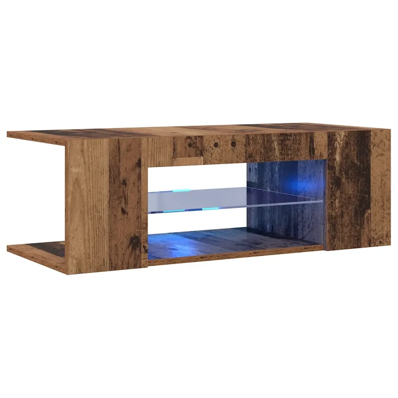 Meuble TV flottant design moderne avec lumières LED 90 x 39 x 30 cm en bois d'ingénierie vieux bois 02_0050852