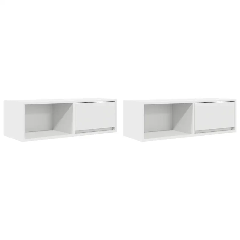 Lot de 2 meubles TV muraux peu encombrants 80 x 31 x 25,5 cm avec rangement optimisé en bois d'ingénierie blanc 02_0051644