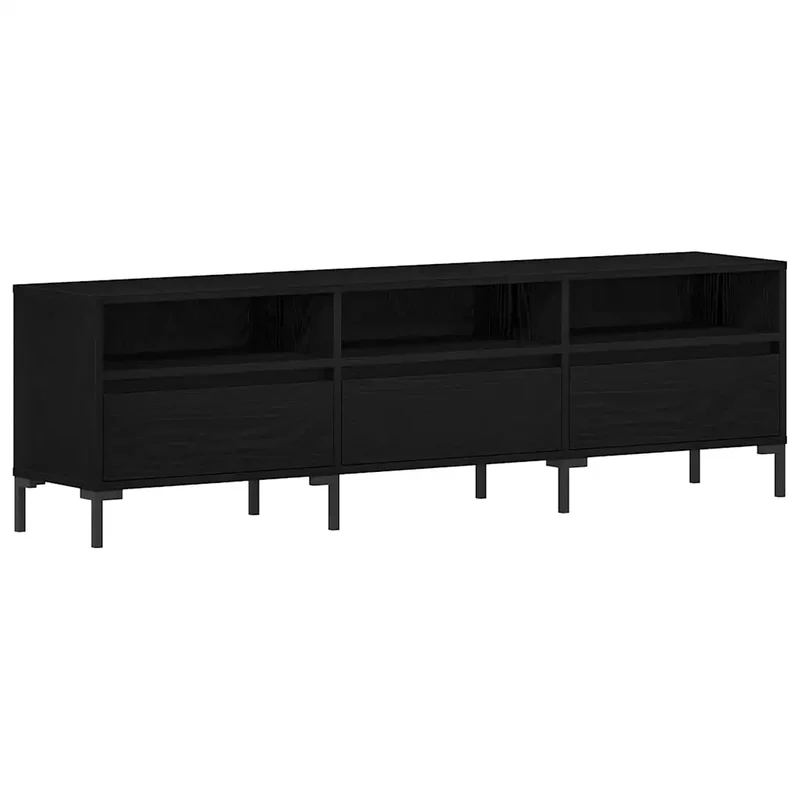 Meuble TV moderne rangement pratique épuré 150 x 30 x 44 cm en bois d'ingénierie chêne noir 02_0051929