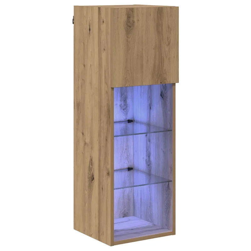 Meuble TV mural rectangulaire avec lumières LED et accès à charnières 30,5 x 30 x 90 cm en bois d'ingénierie chêne artisanal 02_0052812