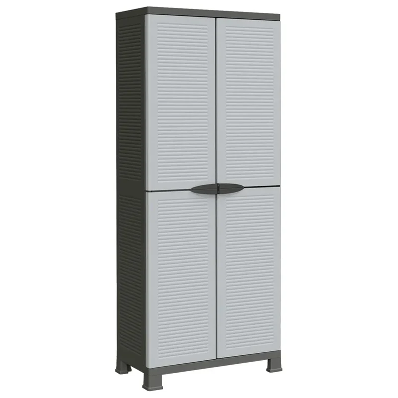 Armoire de rangement compacte 68 x 39 x 171 cm avec 2 portes et 6 étagères design en plastique gris 02_0046948