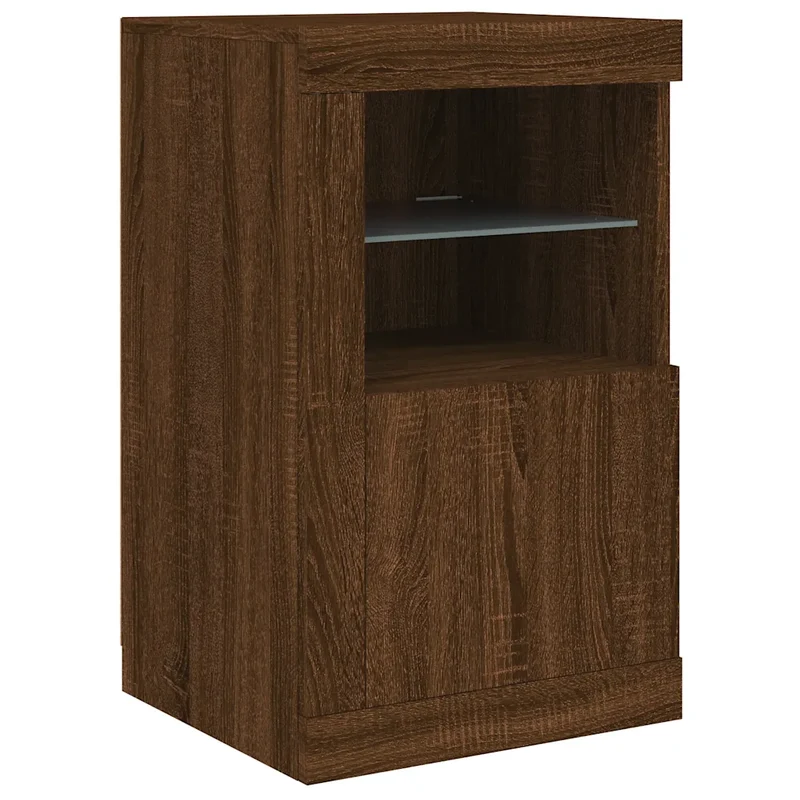Armoire latérale moderne à éclairage LED 41 x 37 x 67 cm grand espace de rangement style contemporain en bois chêne 02_0049374