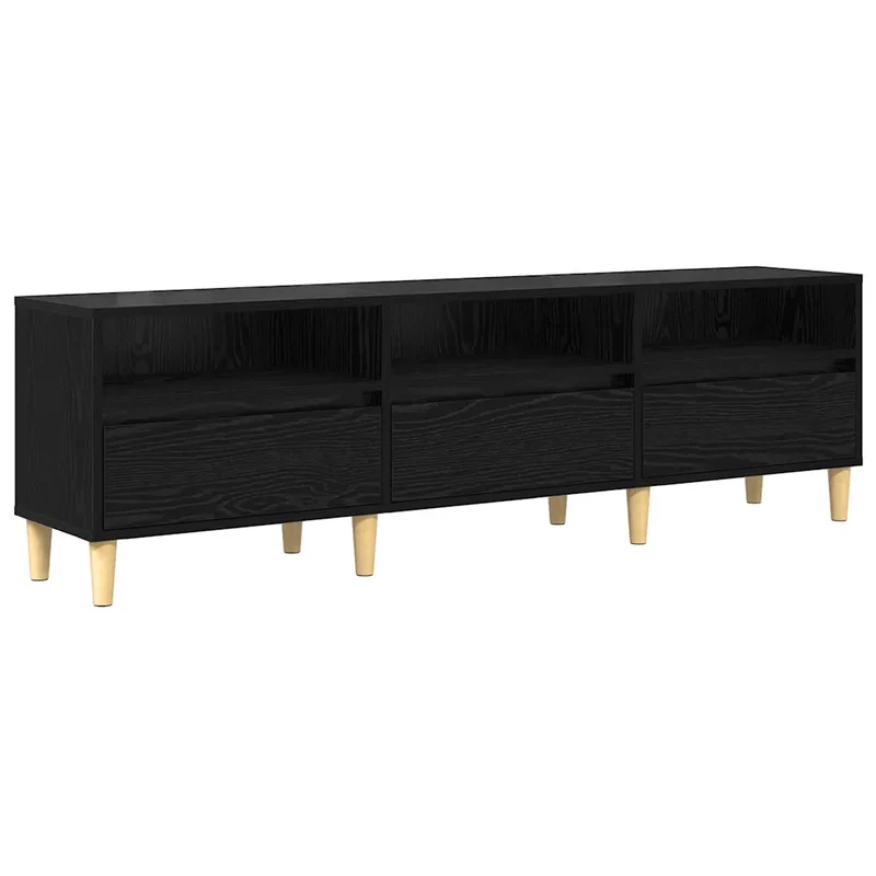 Meuble TV rectangulaire avec tiroirs et étagères rustique salon 150 x 30 x 45 cm en bois d'ingénierie noir 02_0052481