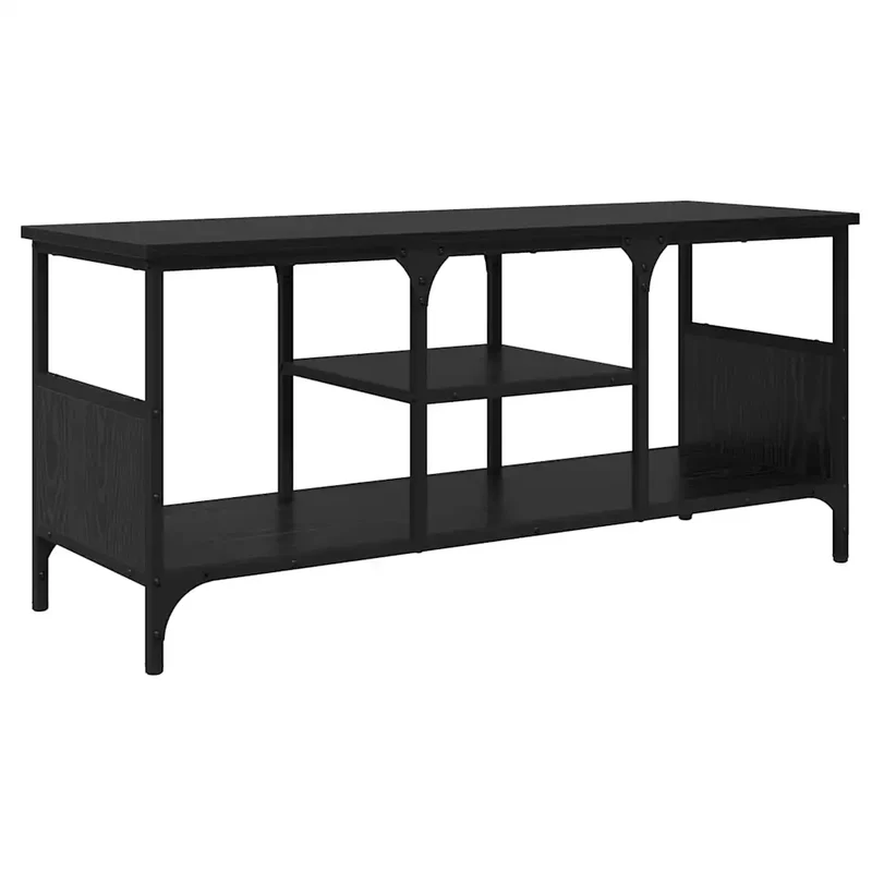 Meuble TV rectangulaire rustique 100 x 35 x 45 cm rangement efficace salon en bois chêne noir 02_0052727