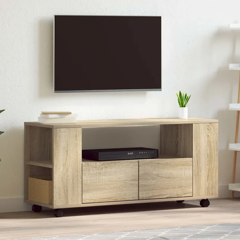 Meuble TV avec grand espace de rangement mobilier moderne 102 x 34,5 x 43 cm en bois d'ingénierie chêne sonoma 02_0049275