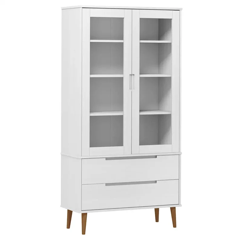 Armoire à vitrine scandinave grand espace de rangement 90 x 35 x 175 cm en bois de pin blanc 02_0047121