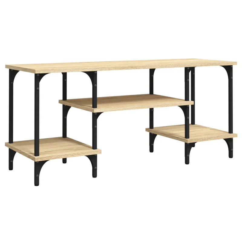 Meuble TV élégant avec 3 étagères et pieds en métal 102 x 35 x 45 cm en bois d'ingénierie chêne sonoma 02_0048531