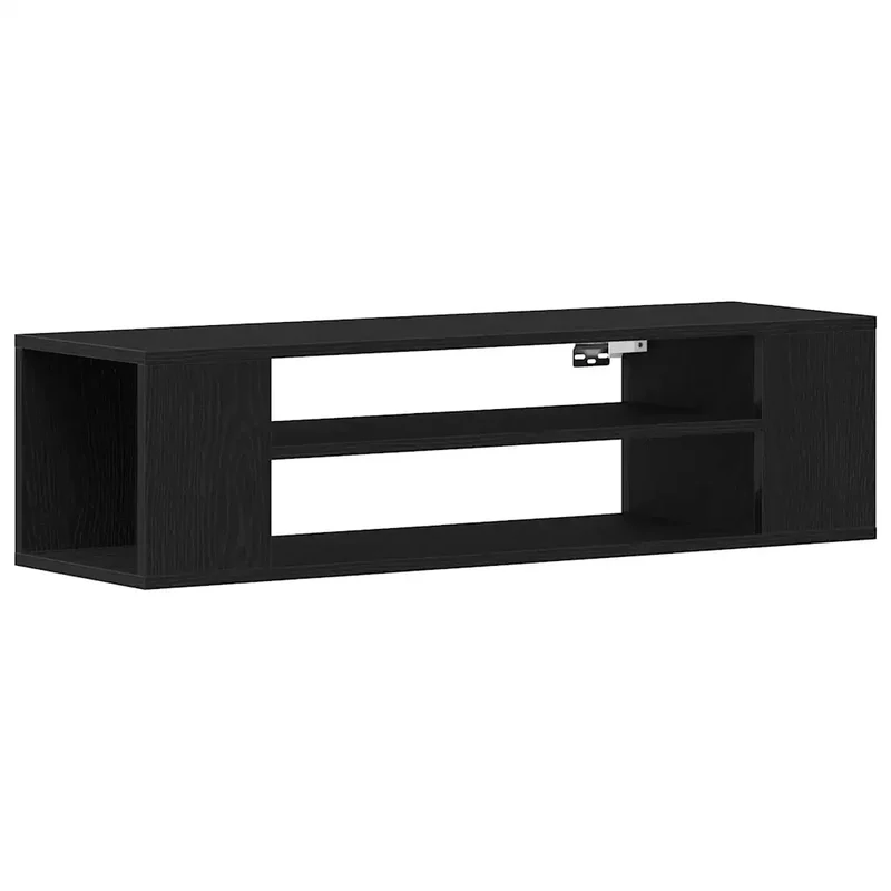 Meuble TV rectangulaire moderne avec 2 étagères design épuré salon 100 x 30 x 26,5 cm en bois d'ingénierie noir 02_0051902