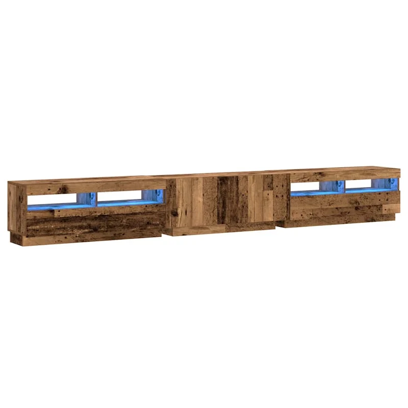 Lot de 3 meubles TV avec lumières LED grande capacité rangement 300 x 35 x 40 cm en bois d'ingénierie vieux bois 02_0055889