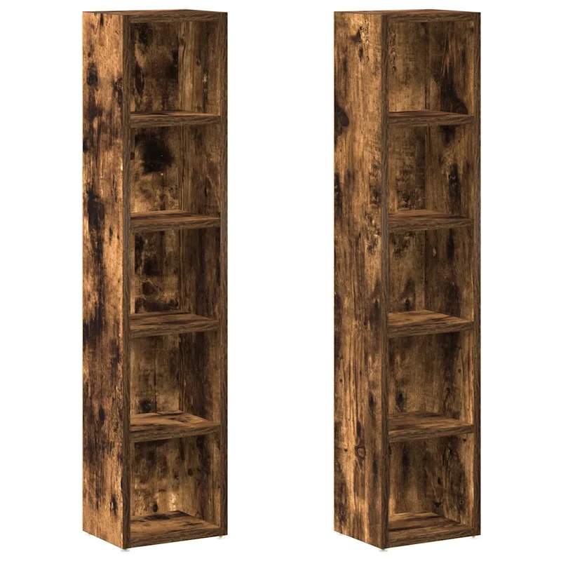Lot de 2 armoires à CD modernes 21 x 16 x 93,5 cm rangement pratique en bois d'ingénierie chêne fumé 02_0048150