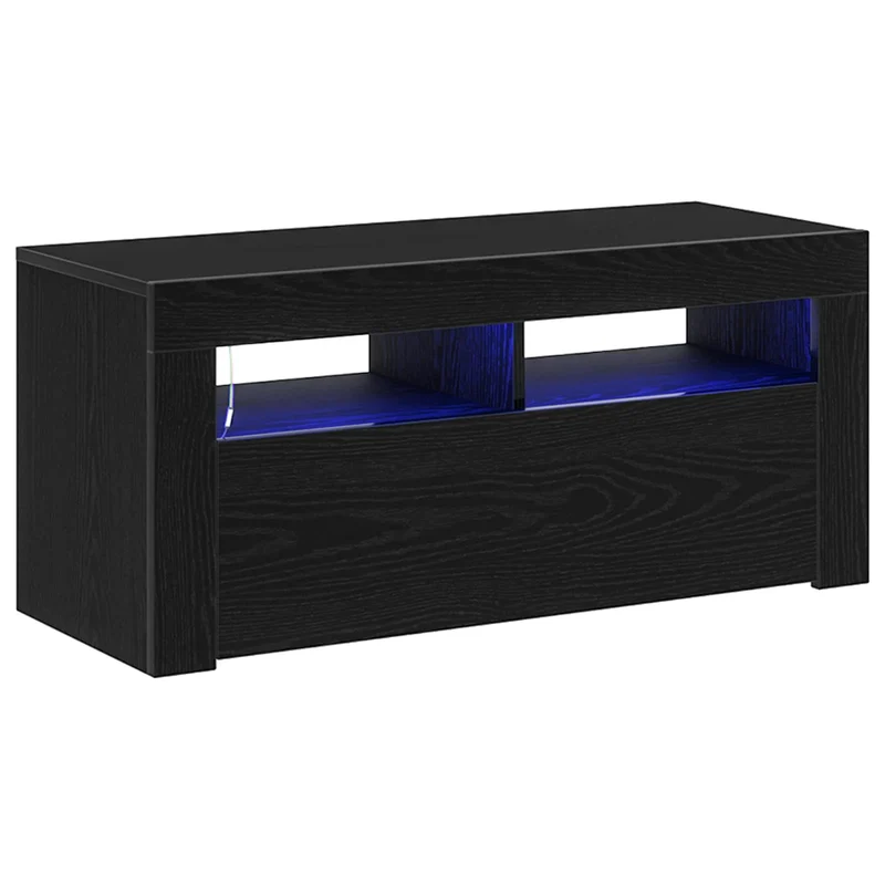 Meuble TV moderne avec 2 portes affleurantes et étagères design chic 90 x 35 x 40 cm en bois d'ingénierie chêne noir 02_0051884