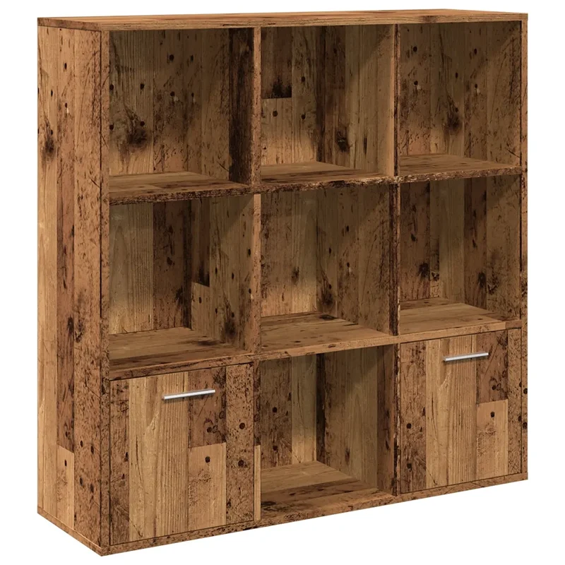 Meuble armoire à livres classique 98 x 29 x 97 cm grand rangement 7 compartiments en bois d'ingénierie vieux bois 02_0050695