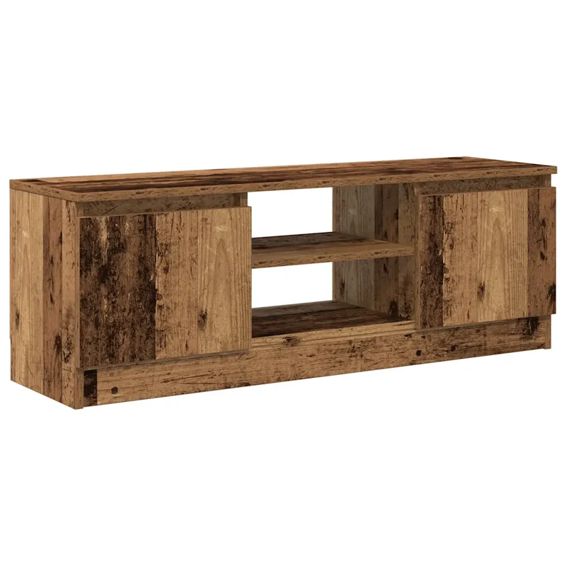 Meuble TV classique avec portes rangement 102 x 30 x 36 cm en bois d'ingénierie vieux bois 02_0050686