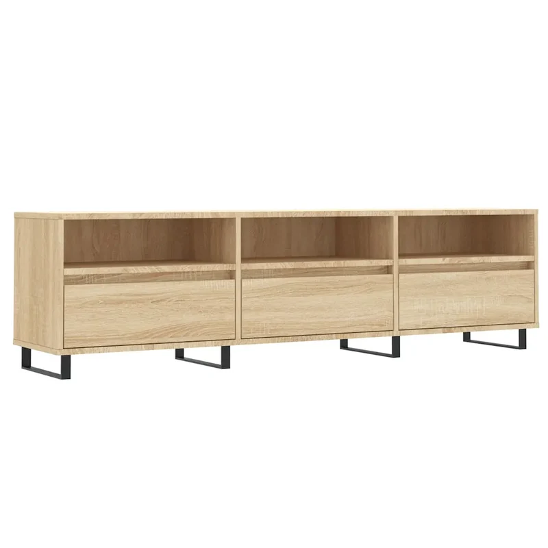 Meuble TV noir chêne sonoma 150 x 30 x 44 cm grand espace de rangement contemporain en bois d'ingénierie 02_0048982