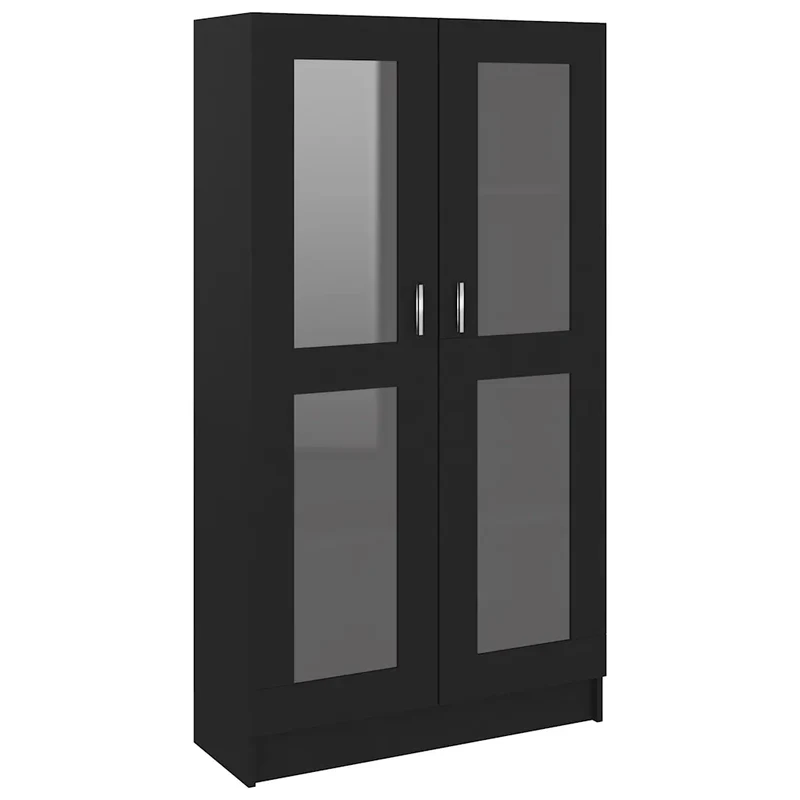 Armoire à vitrine classique 82,5 x 30,5 x 150 cm espace de rangement déco intérieur en bois d'ingénierie noir 02_0047756