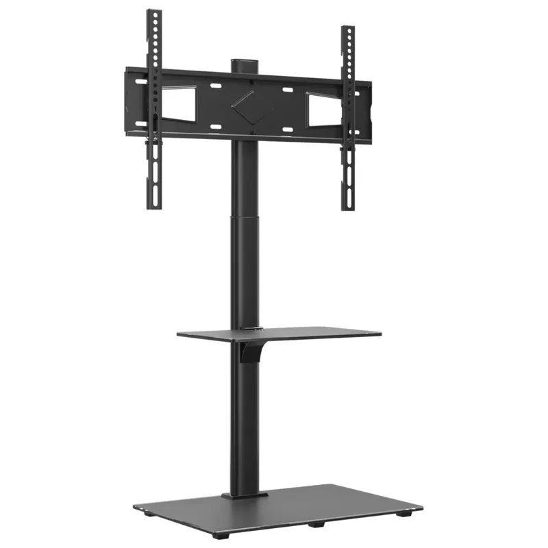 Meuble TV d'angle pivotant 66 x 38 x 128,5 cm avec rangement moderne salon décoration en verre noir 02_0047637