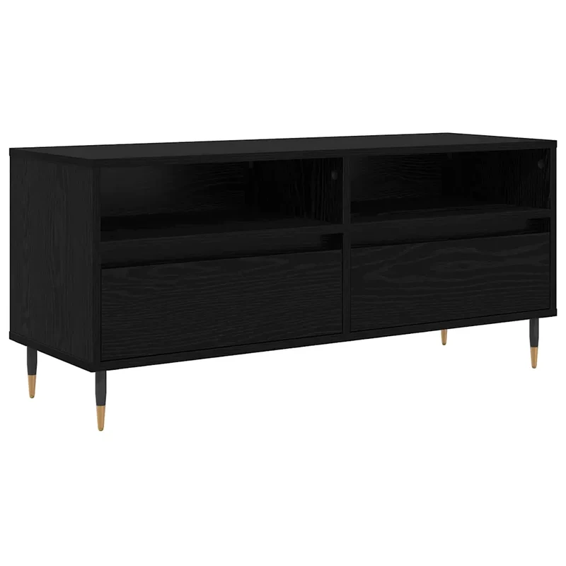 Meuble TV contemporain avec tiroir et étagères 100 x 34,5 x 44,5 cm en bois d'ingénierie chêne noir 02_0052744