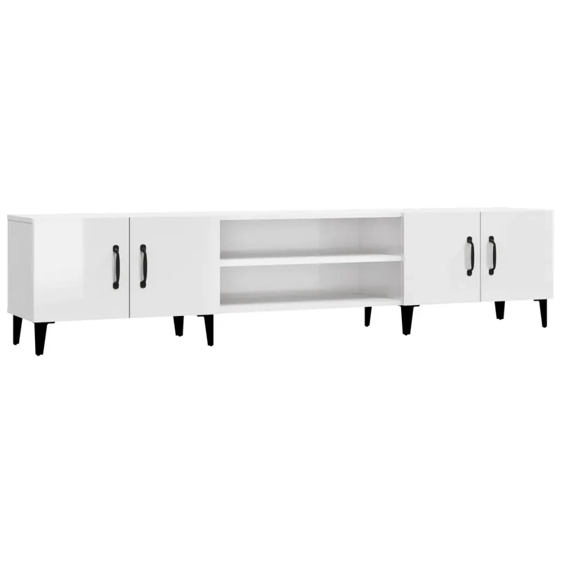 Meuble TV design épuré rangement 180 x 31 x 40 cm en bois d'ingénierie blanc brillant 02_0048268