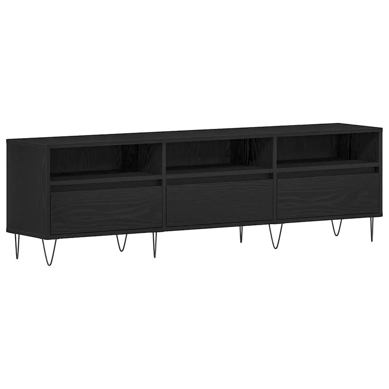Meuble TV moderne rectangulaire fonctionnel salon 150 x 30 x 44,5 cm en bois d'ingénierie chêne noir 02_0051928