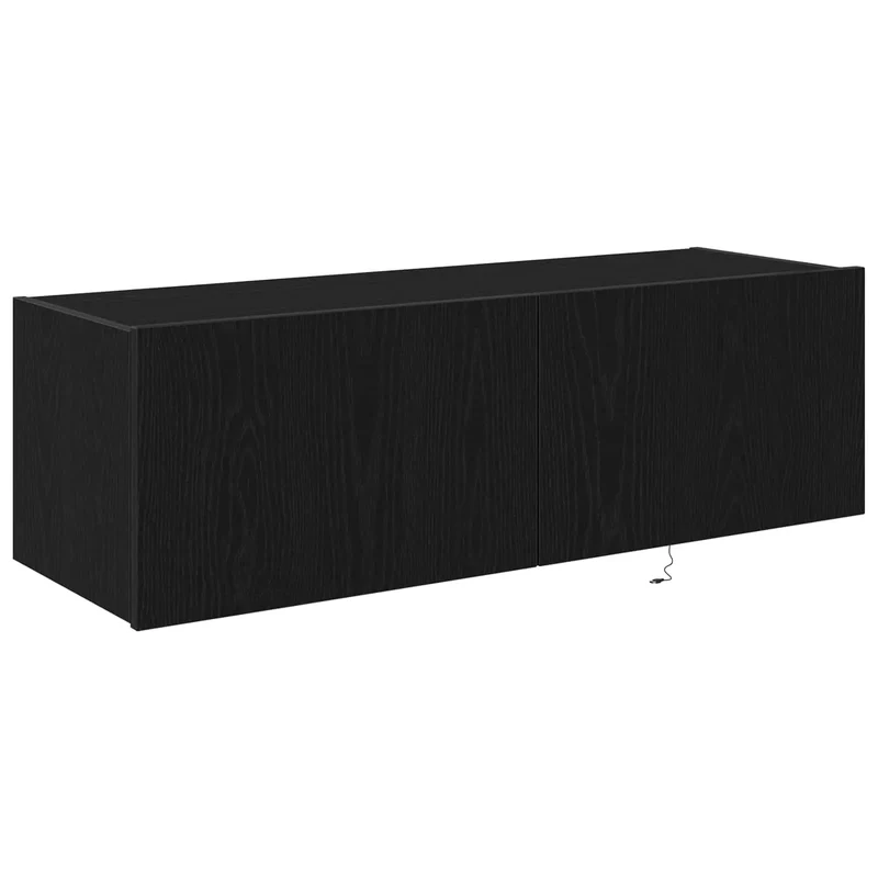 Meuble TV mural moderne avec éclairage LED fonctionnel 100 x 35 x 31 cm en bois d'ingénierie chêne noir 02_0051940