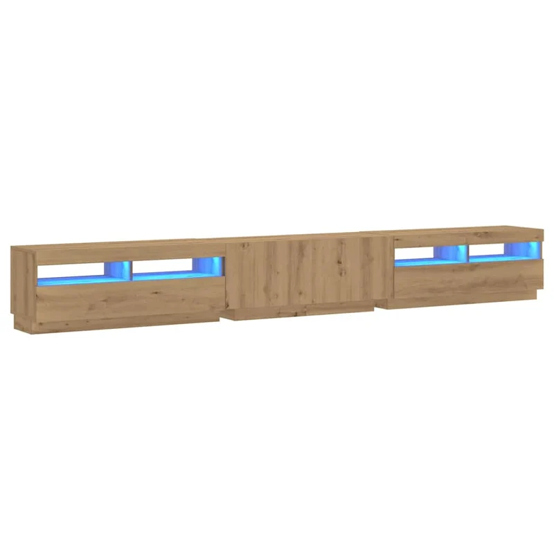 Lot de 3 meubles TV avec éclairage LED design moderne 300 x 35 x 40 cm en bois d'ingénierie chêne artisanal 02_0055890