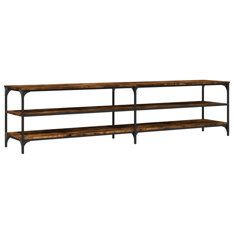 Meuble TV chêne fumé 200 x 30 x 50 cm grand espace de rangement design contemporain en bois chêne fumé 02_0048547