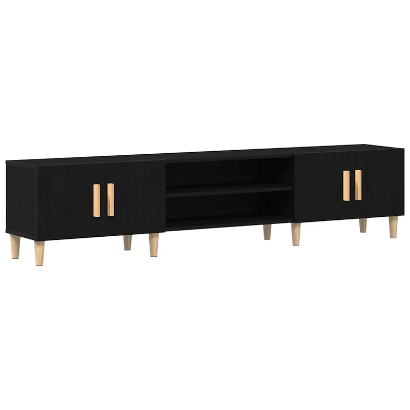 Meuble TV rectangulaire moderne espace de vie 180 x 31 x 40 cm pratique minimaliste en bois noir 02_0051925