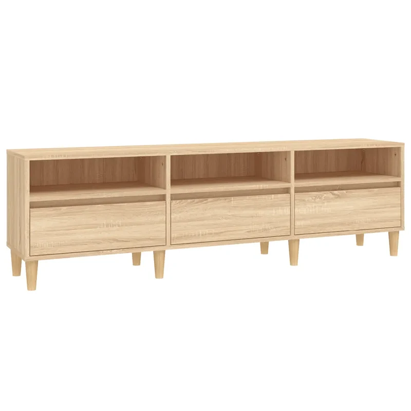 Meuble TV classique rangement fonctionnel 150 x 30 x 44 cm en bois d'ingénierie chêne sonoma 02_0049186