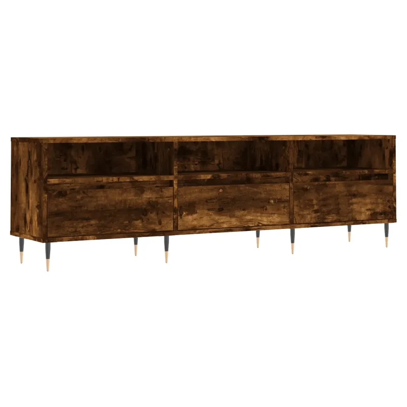 Meuble TV avec rangement design moderne salon 150 x 30 x 44,5 cm en bois d'ingénierie chêne fumé 02_0048974