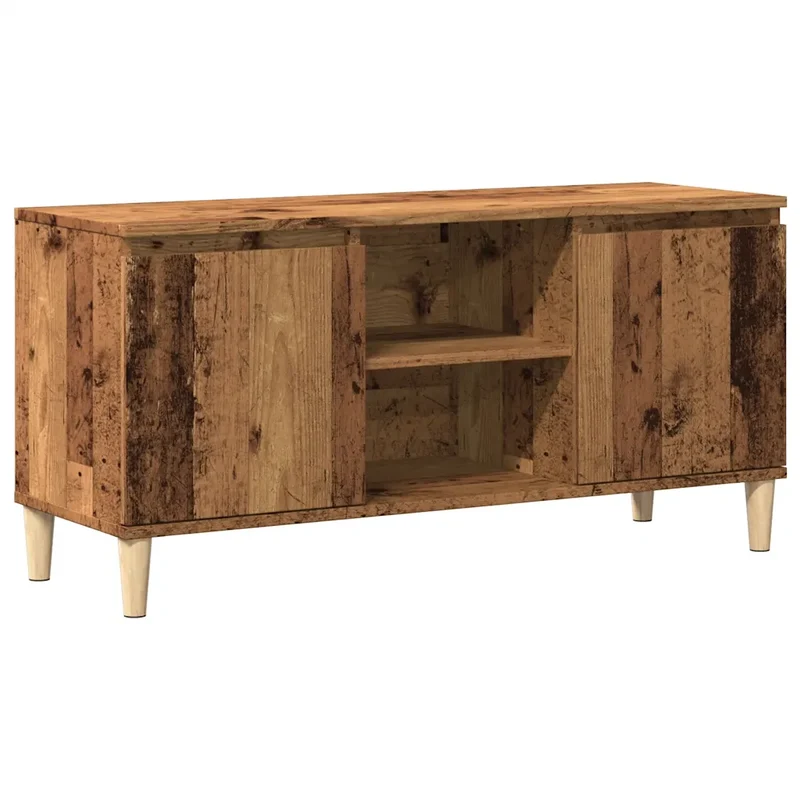 Meuble TV pratique avec rangement 102 x 35 x 50 cm vintage élégant en bois d'ingénierie vieux bois 02_0050884