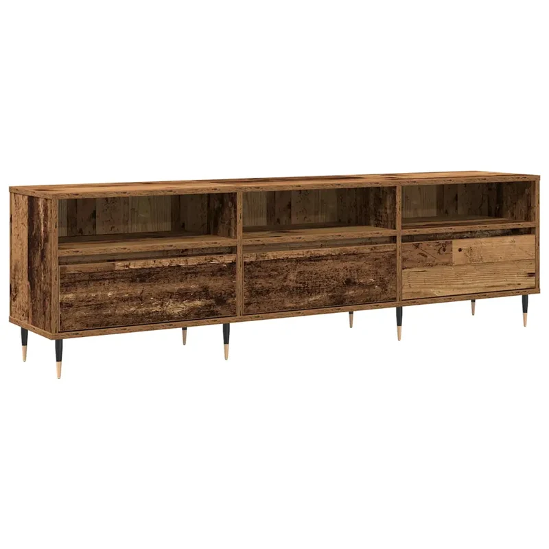 Meuble TV rectangulaire moderne rangement efficace 150 x 30 x 45 cm en bois d'ingénierie bois ancien 02_0052159