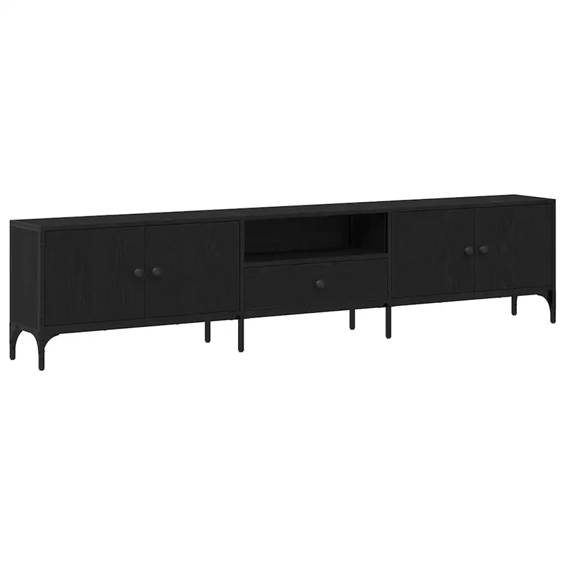 Meuble TV rectangulaire moderne rangement 200 x 25 x 44 cm en bois d'ingénierie chêne noir 02_0051971