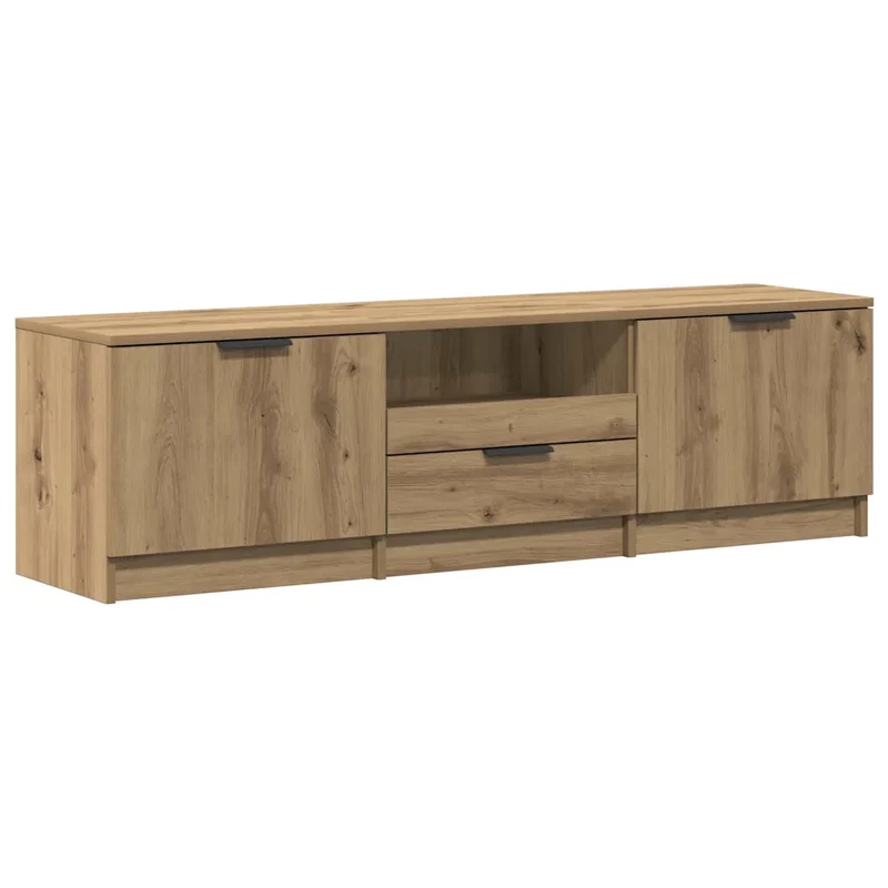 Meuble TV avec rangement moderne 140 x 35 x 40 cm surface lisse durable en bois d'ingénierie chêne artisanal 02_0050945