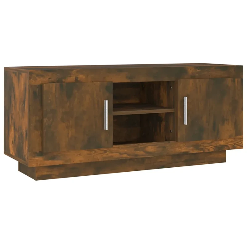 Meuble TV épuré rangement pratique 102 x 35 x 45 cm en bois d'ingénierie chêne fumé 02_0048311
