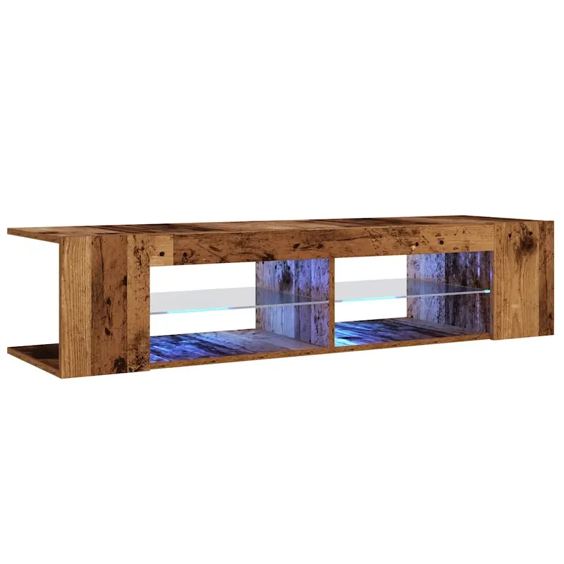 Meuble TV avec lumières LED fonction d'exposition contemporain pratique 135 x 39 x 30 cm en bois d'ingénierie vieux bois 02_0050850