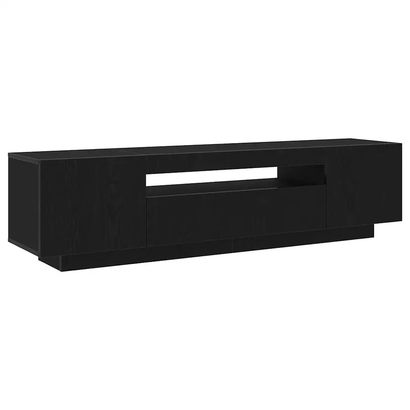 Meuble TV rectangulaire moderne avec étagères 160 x 35 x 40 cm en bois d'ingénierie noir 02_0051606