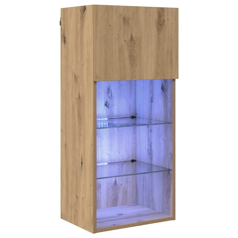 Meuble TV mural design moderne 40,5 x 30 x 90 cm avec étagères pratiques ambiance contemporaine en bois chêne artisanal 02_0052818